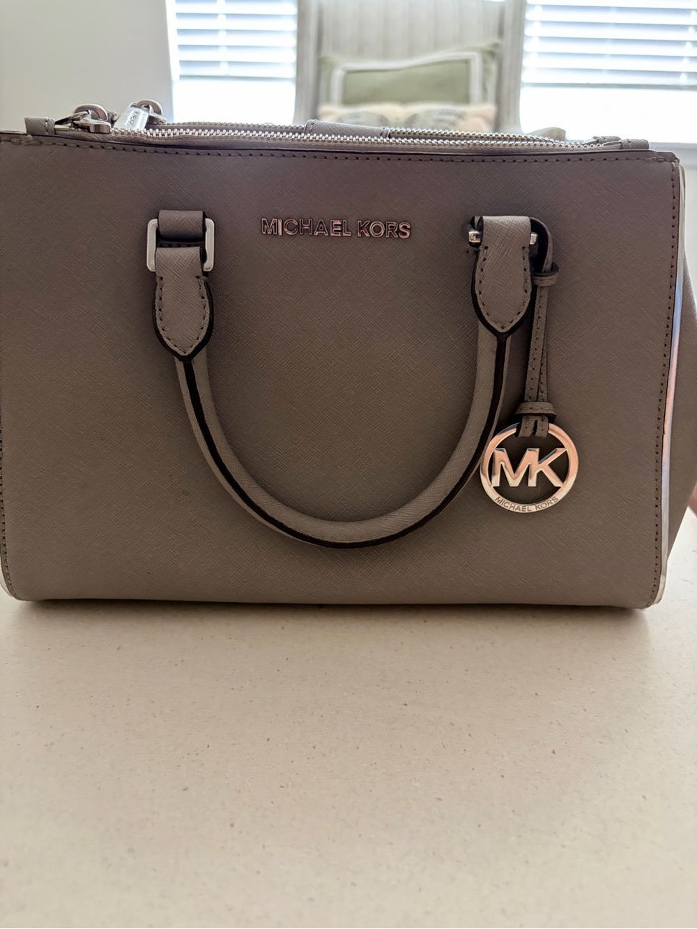 Michael Kors Taupe Saffiano Leather Satchel with MK Charm